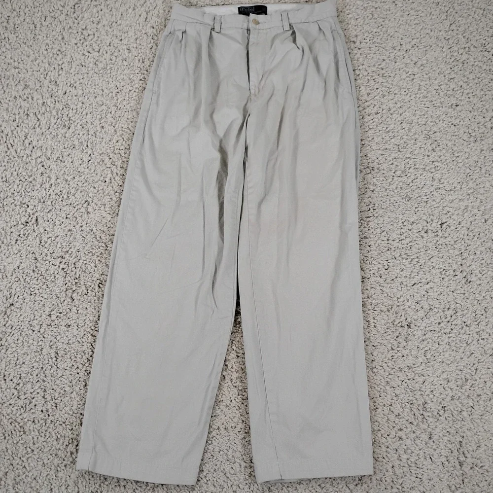 Vintage Polo Ralph Lauren Pants Mens 30x30 Beige Andrew Pleated Preppy Chino 90s